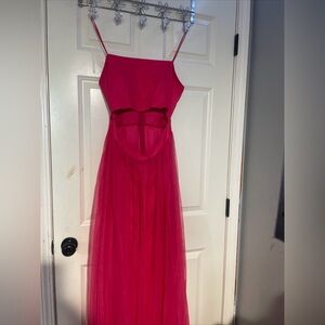 Hot pink long stomach-less dress